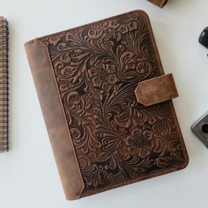 Floral Tooled leather Portfolio, Jr Legal padfolio - Image 1